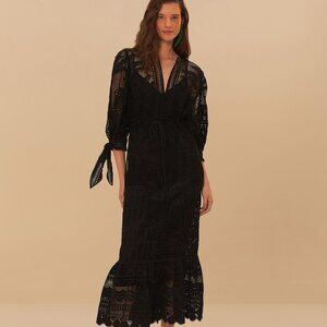 Black Morada Boa Guipure Maxi Dress